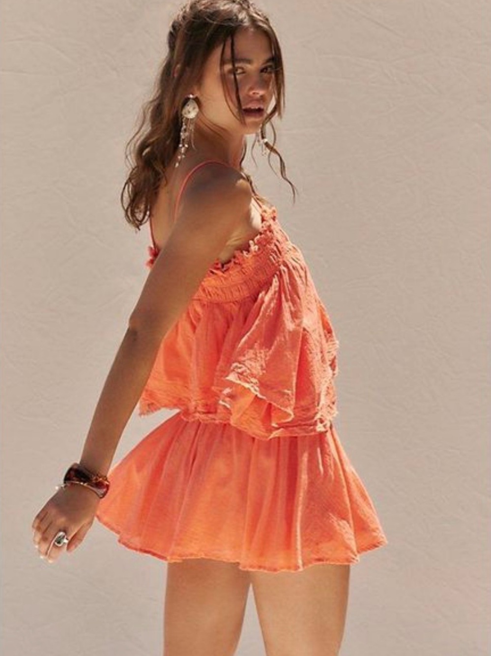 Free People Free-ish Salmon Layla Top 100% Cotton Small Crochet Babe - Picture 14 of 16